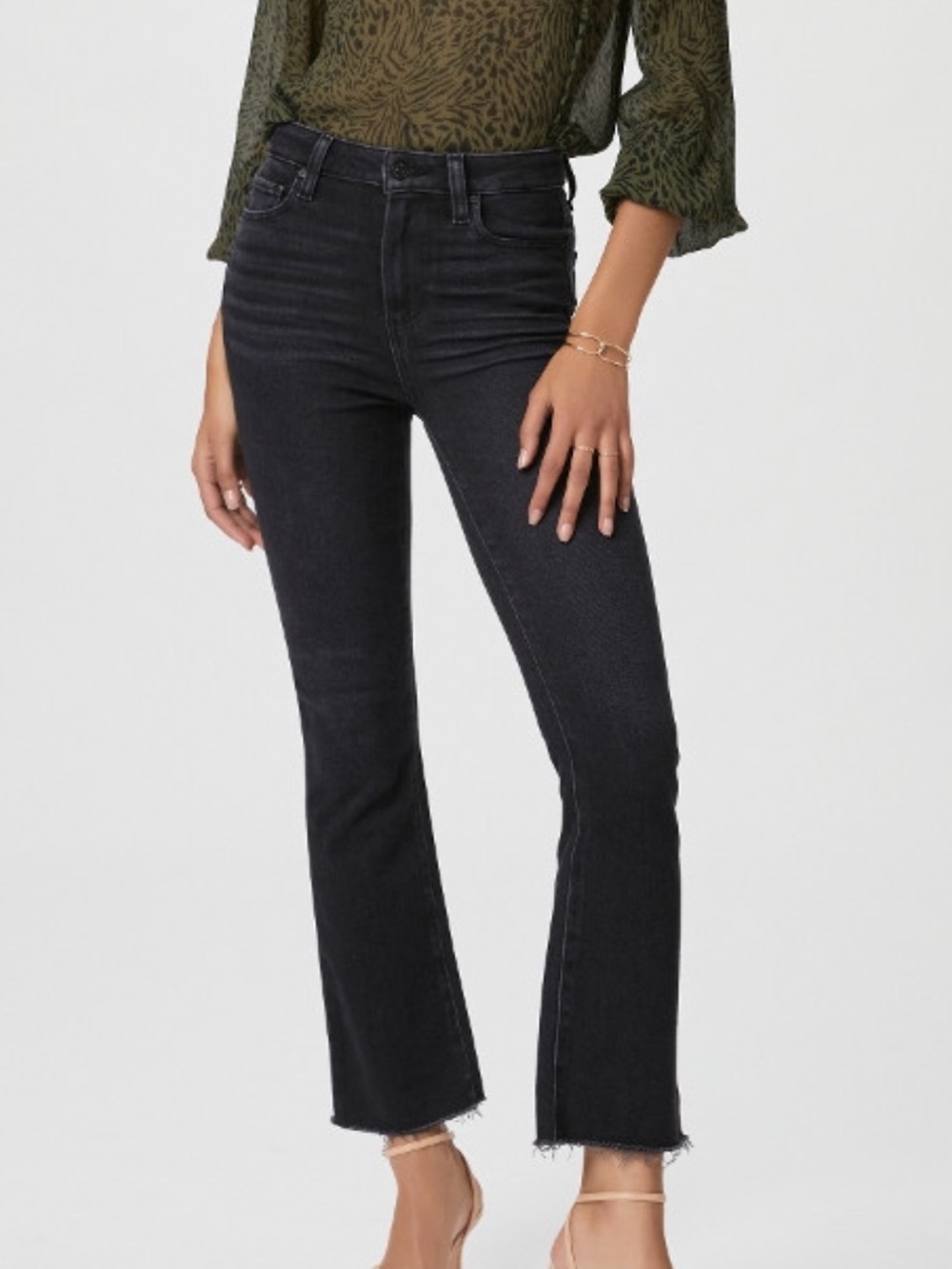 PAIGE Claudine Faded Black High-Rise Ankle Flare Jeans